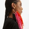 Fringe EarringsMulticolor Rosa/Arancio/Nero in Raffia