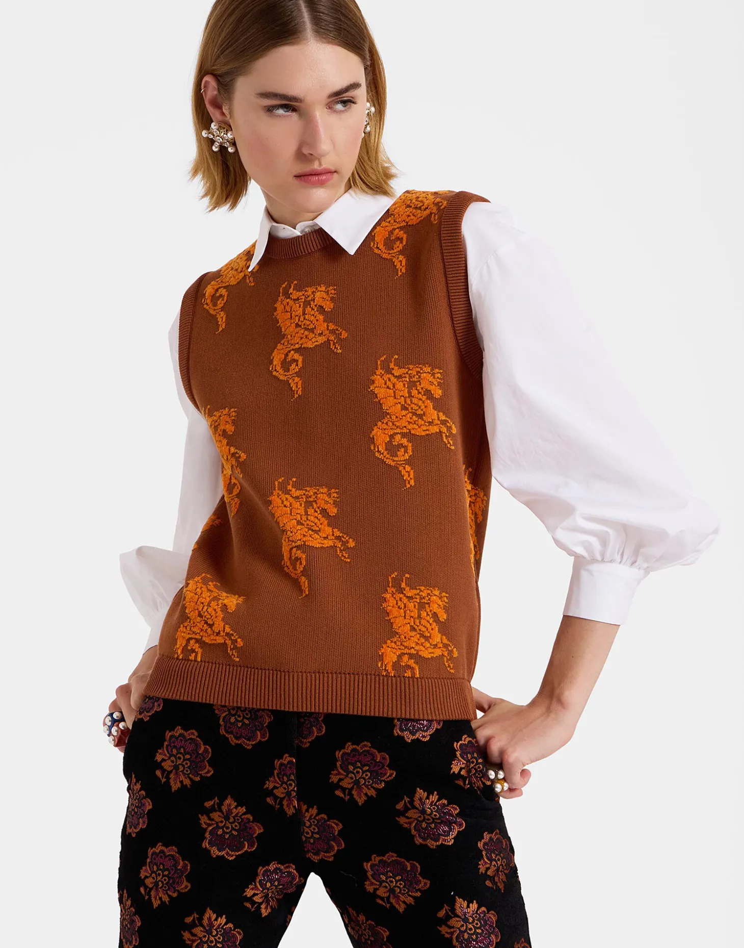 Gryphos GiletBrown in Fleece Jacquard