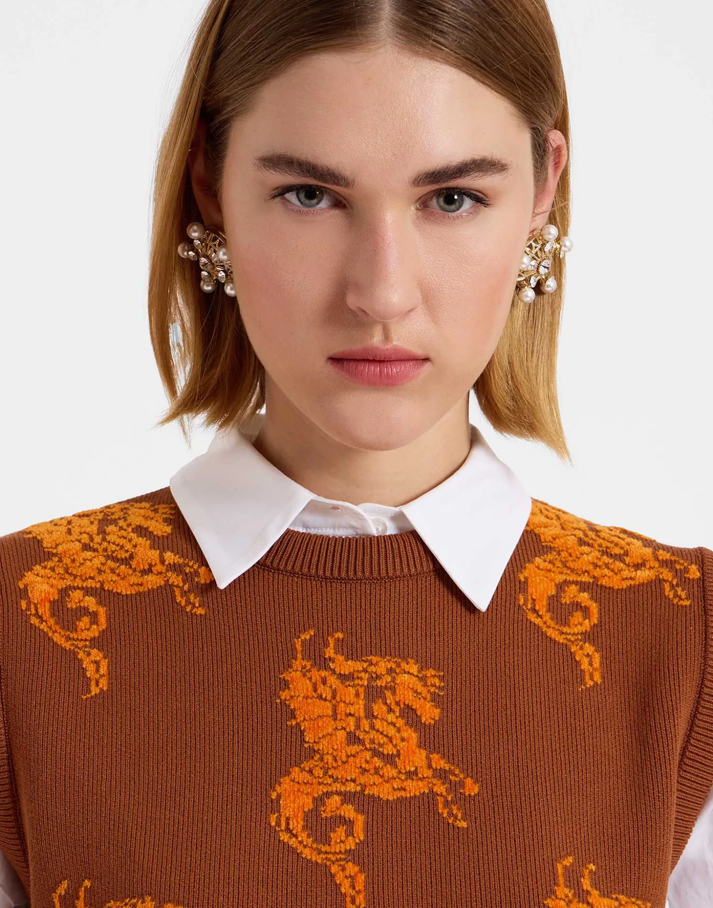 Gryphos GiletBrown in Fleece Jacquard