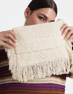 Hand PochettePlaza Cream in Macram&eacute;