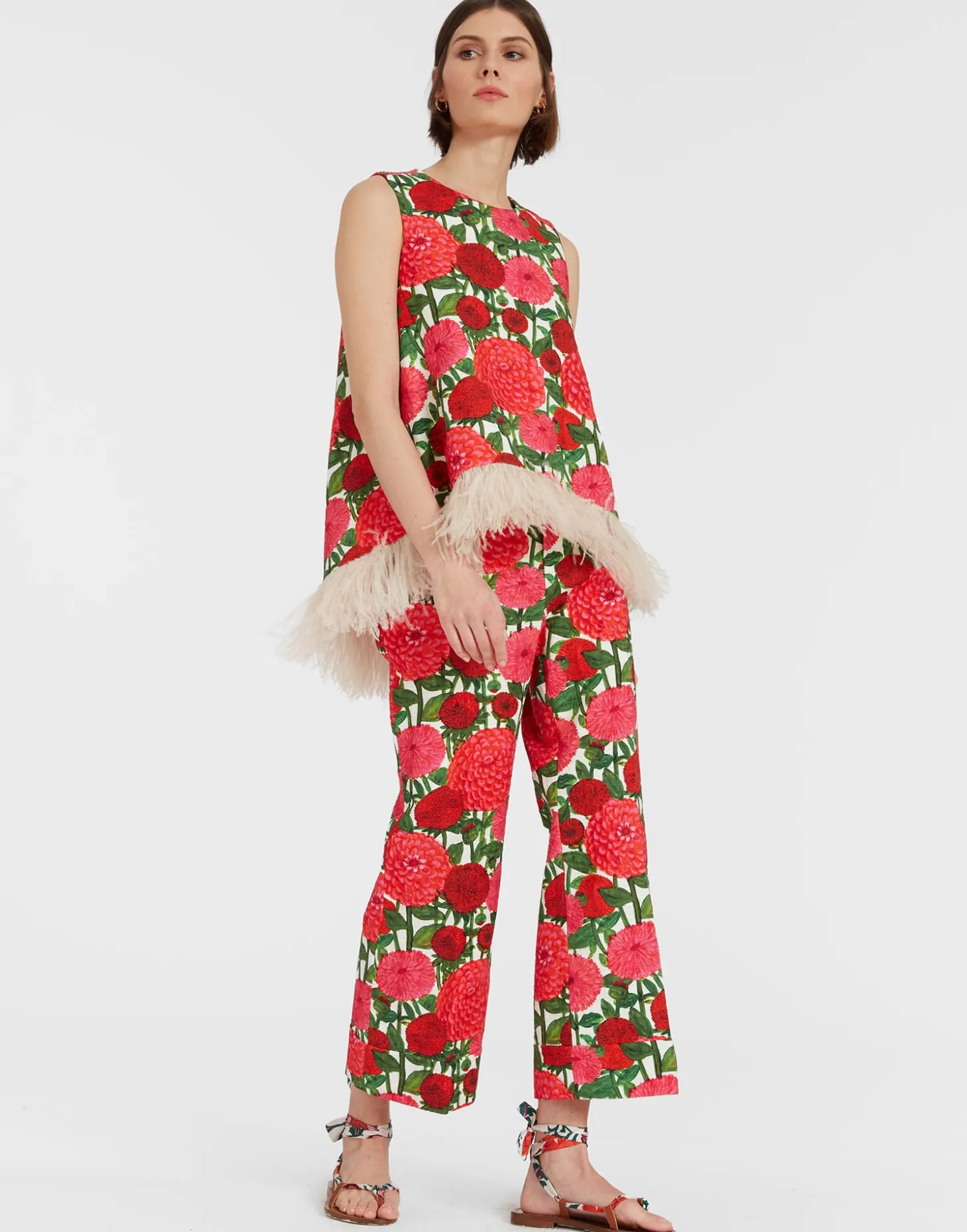 Hendrix PantsPink Dahlias in Shot Cotton