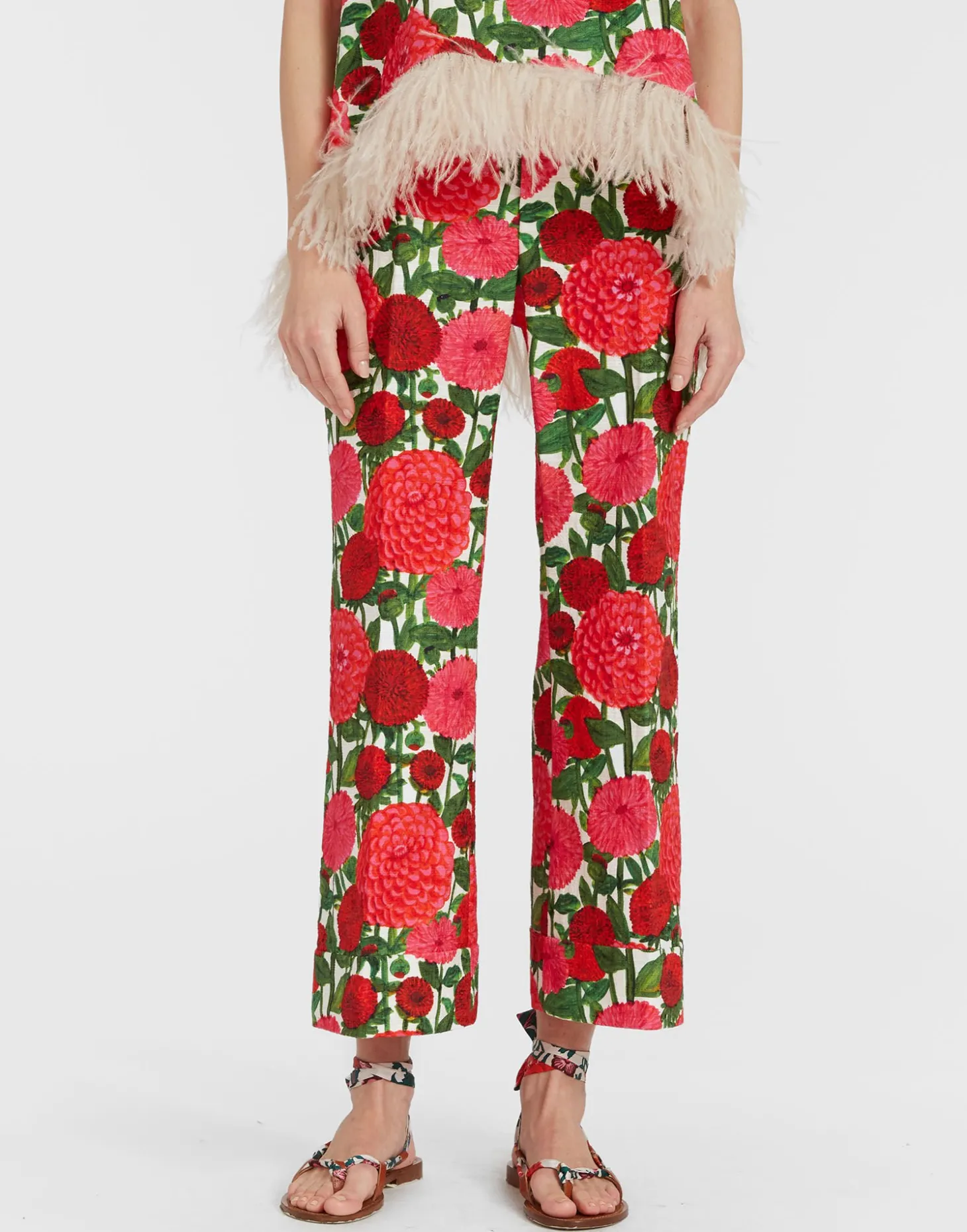 Hendrix PantsPink Dahlias in Shot Cotton