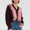 High Kick CardiganBordeaux in Wool With Feathers