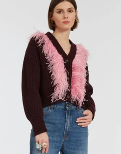 High Kick CardiganBordeaux in Wool With Feathers