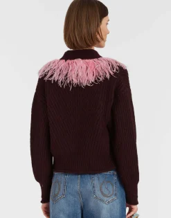 High Kick CardiganBordeaux in Wool With Feathers