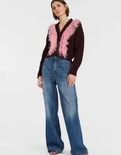 High Kick CardiganBordeaux in Wool With Feathers