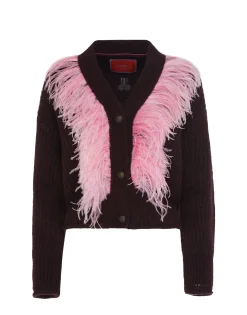 High Kick CardiganBordeaux in Wool With Feathers
