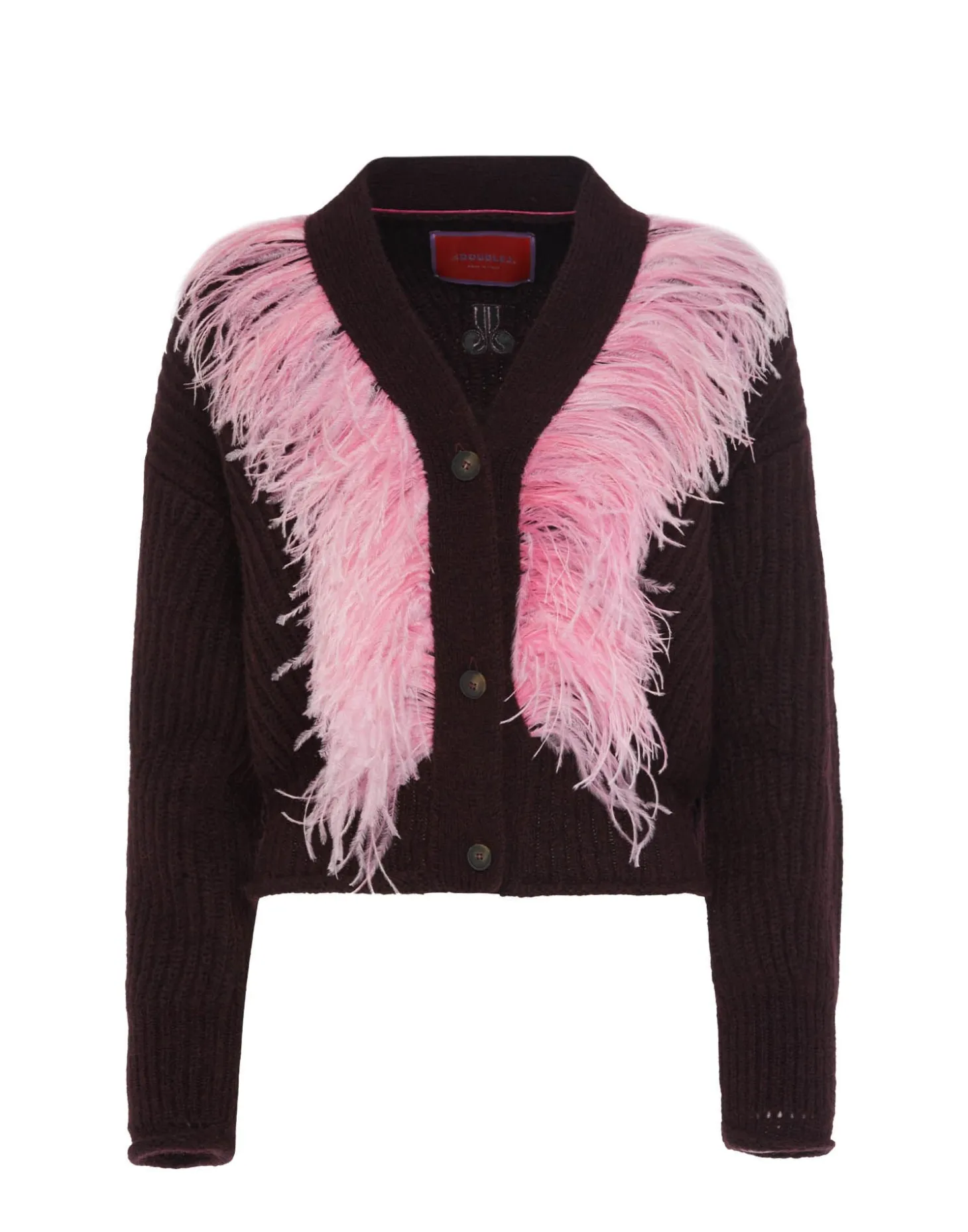 High Kick CardiganBordeaux in Wool With Feathers