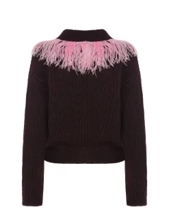 High Kick CardiganBordeaux in Wool With Feathers