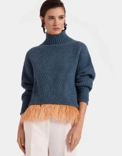 High Kick SweaterBlue in Wool With Feathers