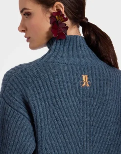 High Kick SweaterBlue in Wool With Feathers