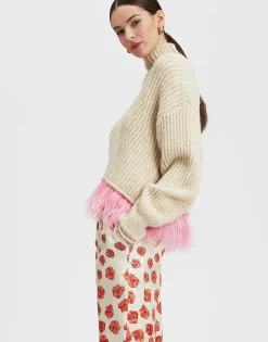 High Kick SweaterIvory in Wool With Feathers