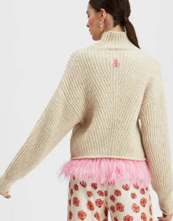 High Kick SweaterIvory in Wool With Feathers