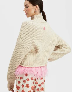 High Kick SweaterIvory in Wool With Feathers