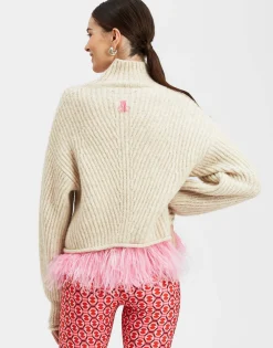 High Kick SweaterIvory in Wool With Feathers
