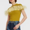 High Kick TeeLime in Ribbed Silk Cashmere With Feathers