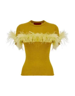 High Kick TeeLime in Ribbed Silk Cashmere With Feathers