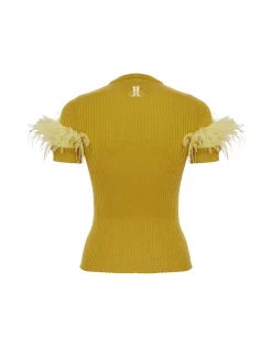High Kick TeeLime in Ribbed Silk Cashmere With Feathers