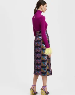 High Kick TopPurple in Ribbed Silk Cashmere With Feathers