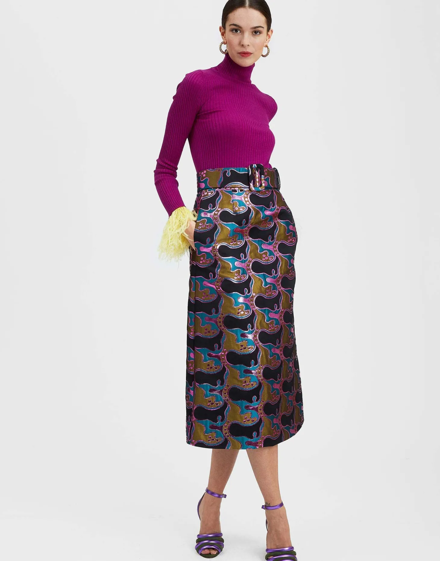 High Kick TopPurple in Ribbed Silk Cashmere With Feathers