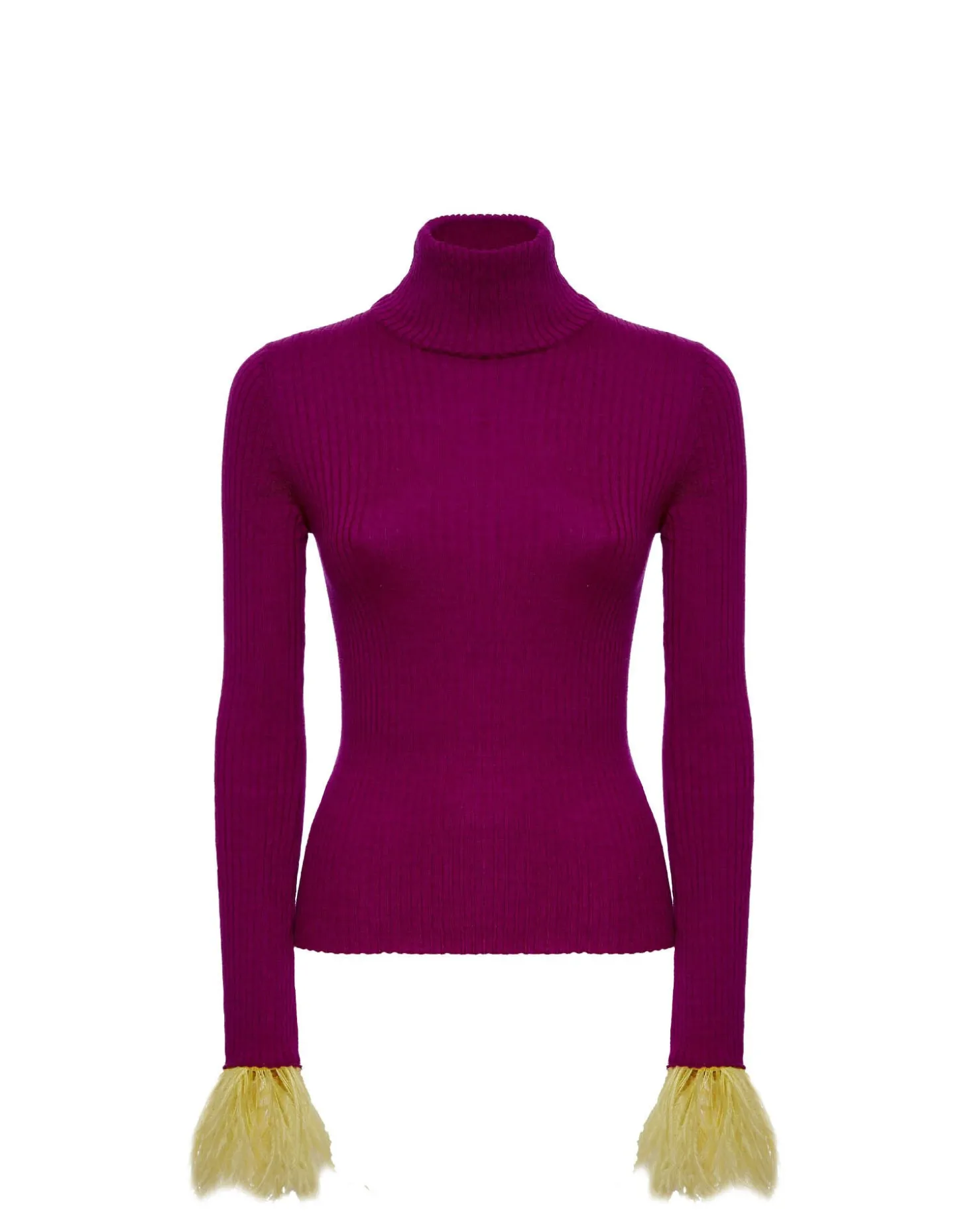 High Kick TopPurple in Ribbed Silk Cashmere With Feathers