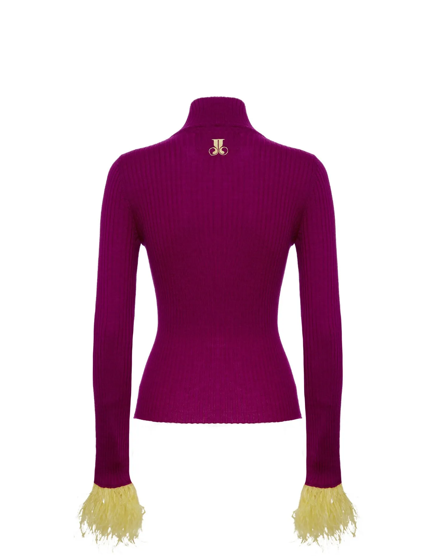 High Kick TopPurple in Ribbed Silk Cashmere With Feathers