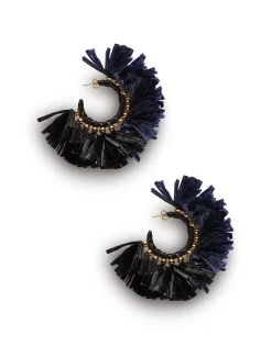 Hoop EarringsMulticolor Blu/Nero in Raffia