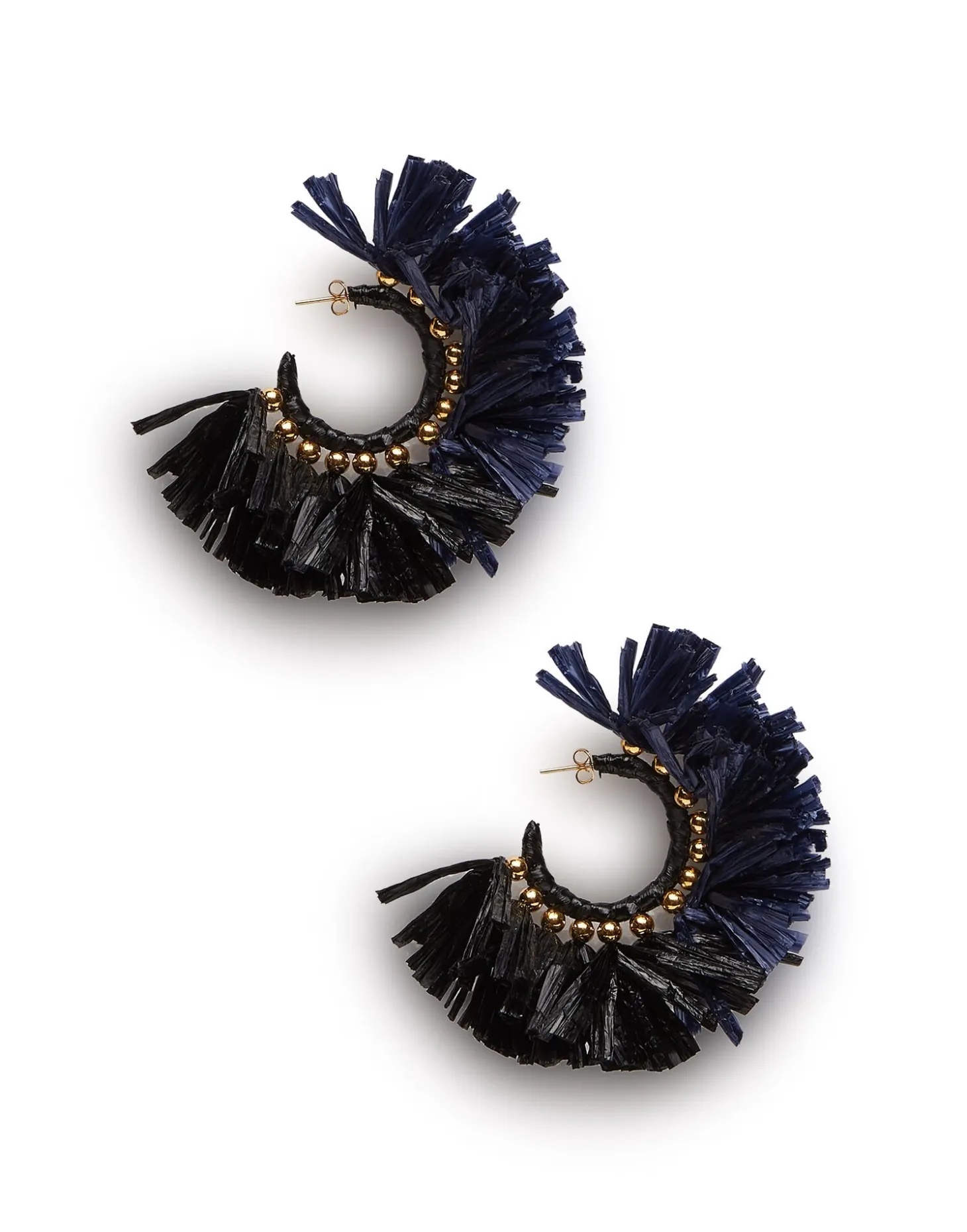 Hoop EarringsMulticolor Blu/Nero in Raffia