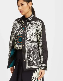 Iris Shirt JacketMix Tiles Plac&eacute;e Black in Twill