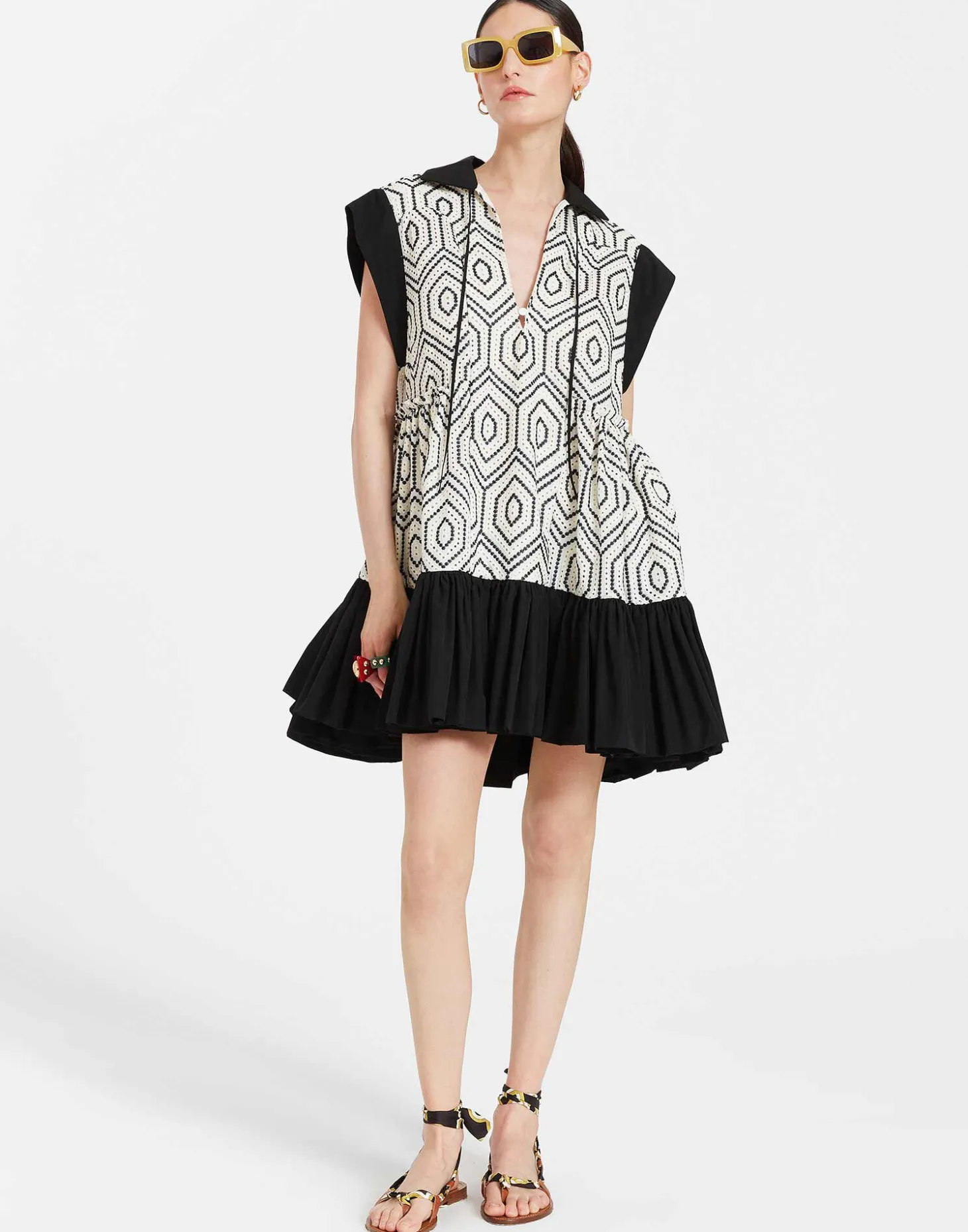 Jackie Mini DressSolid Ivory in Cotton Sangallo