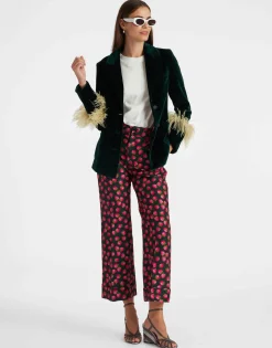 Keaton JacketBlue Petrol in Velvet With Feathers