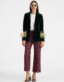 Keaton JacketBlue Petrol in Velvet With Feathers