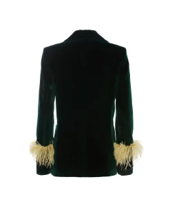 Keaton JacketBlue Petrol in Velvet With Feathers