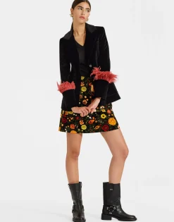 Keaton JacketSolid Black in Cotton Velvet With Feathers