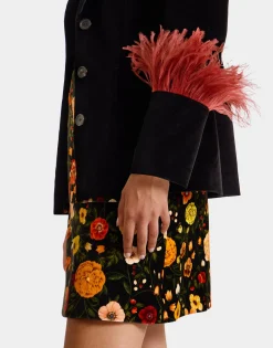 Keaton JacketSolid Black in Cotton Velvet With Feathers