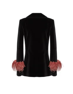Keaton JacketSolid Black in Cotton Velvet With Feathers