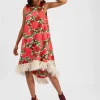 La Scala High Dress (With Feathers)Pink Dahlias in Shot Cotton