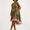 La Scala High Dress (With Feathers)Anemone Pink in Shot Cotton