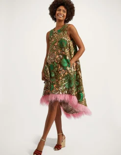 La Scala High Dress (With Feathers)Anemone Pink in Shot Cotton