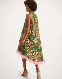 La Scala High Dress (With Feathers)Anemone Pink in Shot Cotton