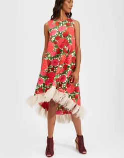 La Scala High Dress (With Feathers)Pink Dahlias in Shot Cotton
