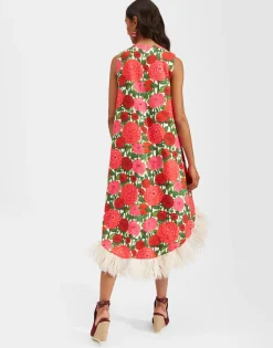 La Scala High Dress (With Feathers)Pink Dahlias in Shot Cotton