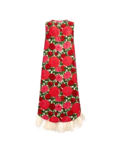 La Scala High Dress (With Feathers)Pink Dahlias in Shot Cotton