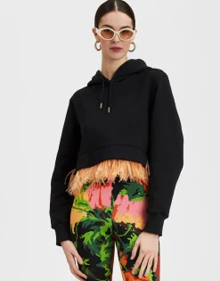La Scala HoodieBlack in Heavy Jersey With Feathers
