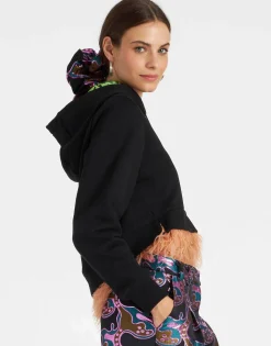 La Scala HoodieBlack in Heavy Jersey With Feathers