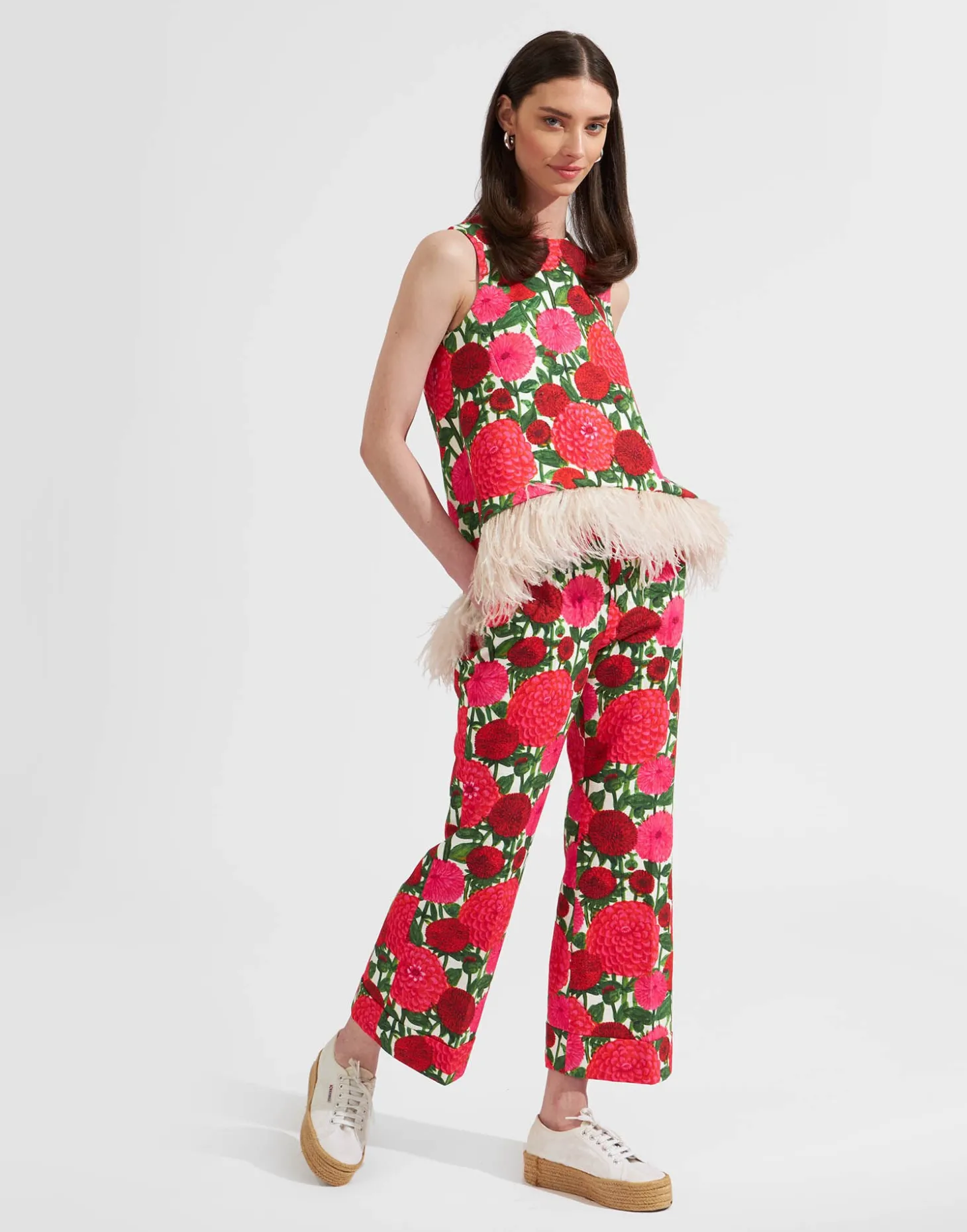 La Scala Top (With Feathers)Pink Dahlias in Shot Cotton