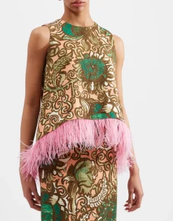 La Scala Top (With Feathers)Anemone Pink in Shot Cotton