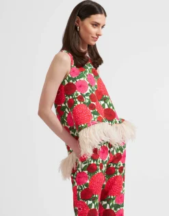 La Scala Top (With Feathers)Pink Dahlias in Shot Cotton