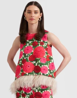 La Scala Top (With Feathers)Pink Dahlias in Shot Cotton