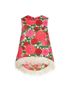 La Scala Top (With Feathers)Pink Dahlias in Shot Cotton